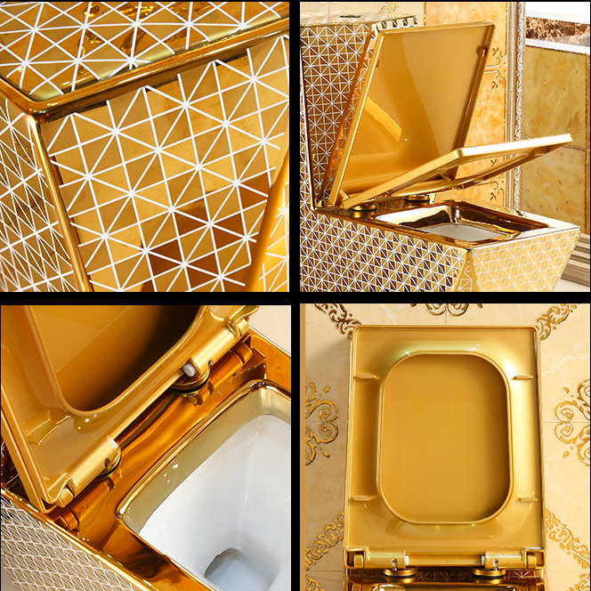 Angular Gold Toilet With Diamonds Pattern Gold Toilets