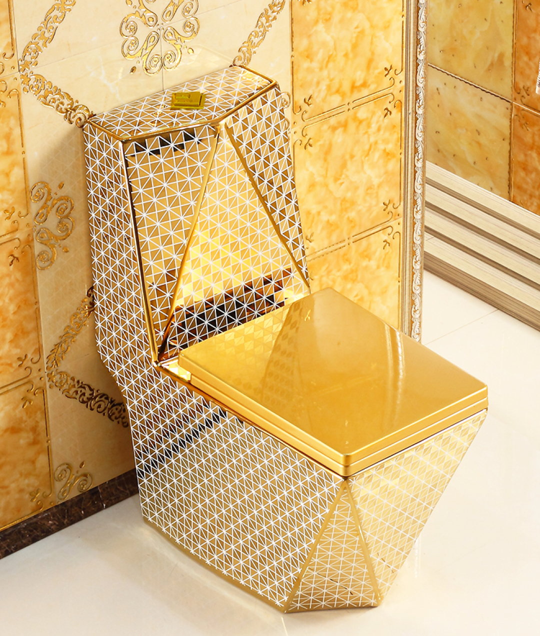 Angular Gold Toilet With Diamonds Pattern Royal Toiletry Global