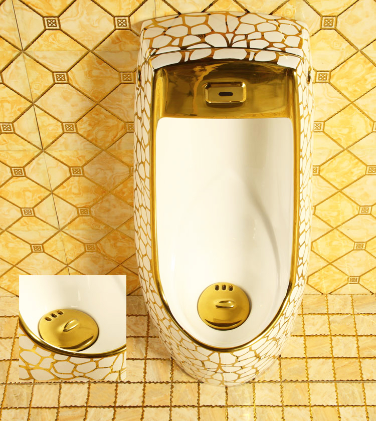Classic Freestanding White-Gold Pattern Urinal  -  Gold Urinals
