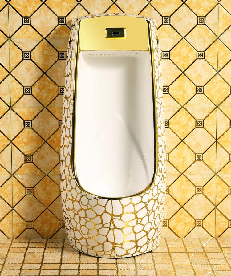 Classic Freestanding White-Gold Pattern Urinal Gold Urinals