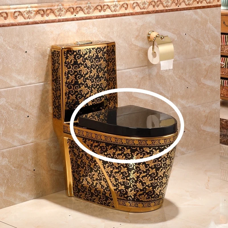 Seat And Lid For The Black & Gold Toilet  -  Gold Toilet Accessories