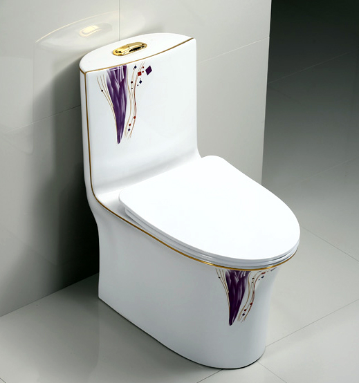 Luxury Design Toilet With Gold Lines & Purple Motifs  -  Gold Toilets