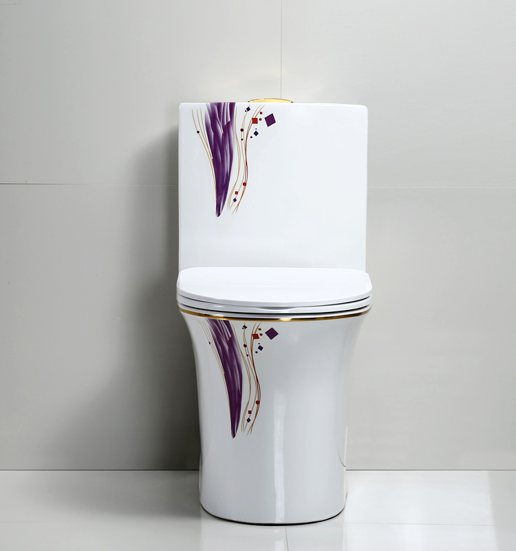 Luxury Design Toilet With Gold Lines & Purple Motifs  -  Gold Toilets
