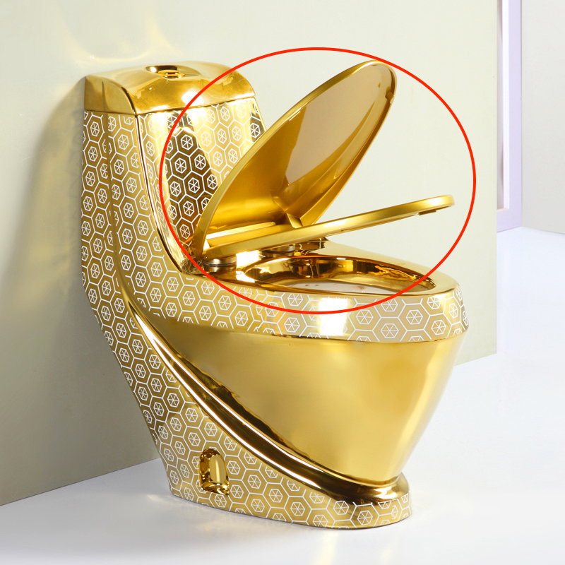 Seat And Lid For The Compact Gold Toilet With White Pattern Gold Toilet Accessories