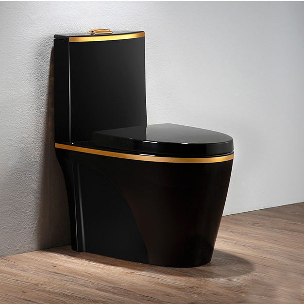 Matte Black Toilet With Elegant Gold Line  -  Gold Toilets