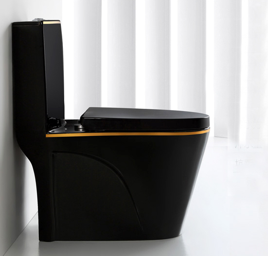 Matte Black Toilet With Elegant Gold Line  -  Gold Toilets