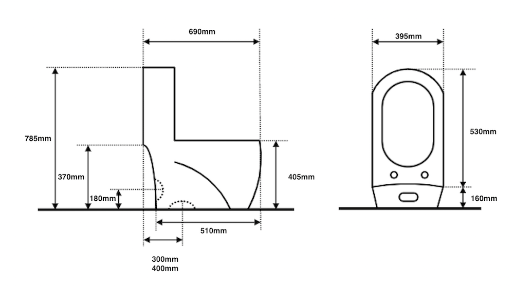 Matte Black Toilet With Elegant Gold Line Measurements
