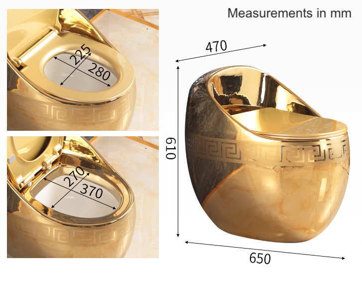 Oval Shaped Gold Toilet With Ultra-Low Profile Water Tank Measurements