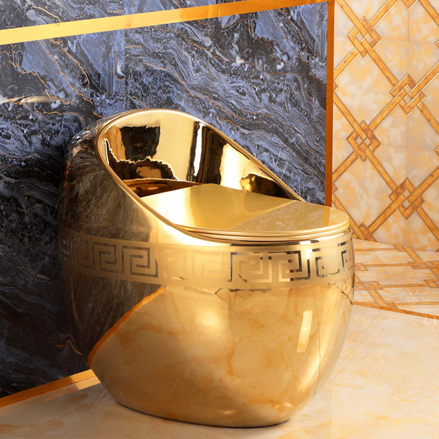 NEW, UNIQUE DESIGN!! Oval Shaped Gold Toilet With Ultra-Low Profile Water Tank Gold Toilets