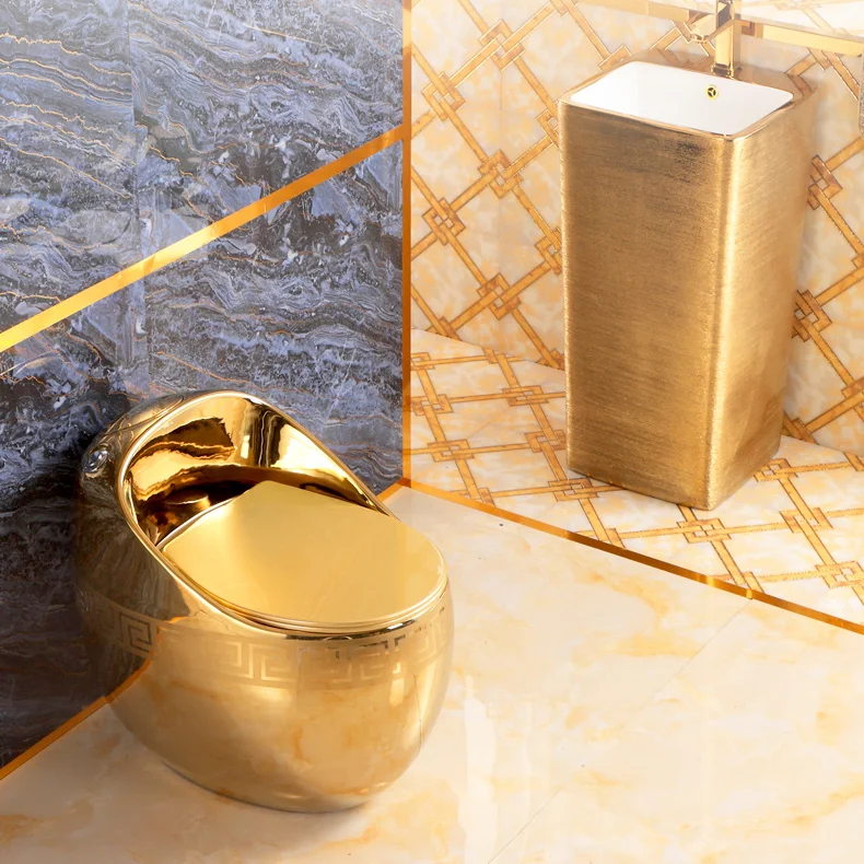 NEW, UNIQUE DESIGN!! Oval Shaped Gold Toilet With Ultra-Low Profile Water Tank  -  Gold Toilets