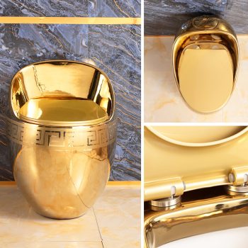 Oval Shaped Black And Gold Toilet