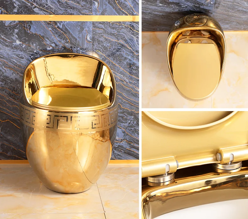 NEW, UNIQUE DESIGN!! Oval Shaped Gold Toilet With Ultra-Low Profile Water Tank  -  Gold Toilets