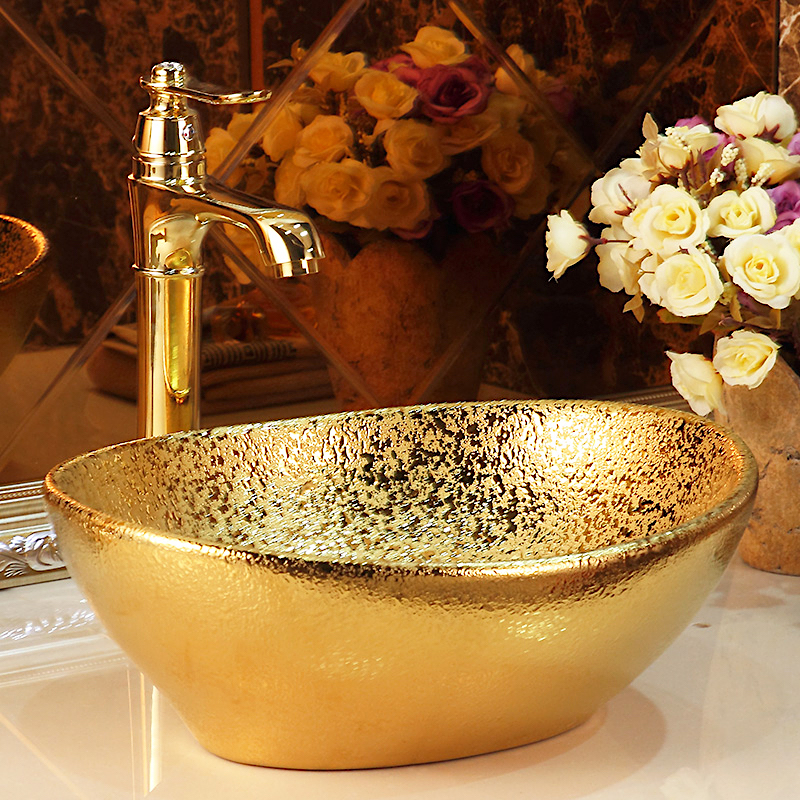 Abstract Oval Bathroom Basin With Liquid Gold Texture Gold Bathroom Basins