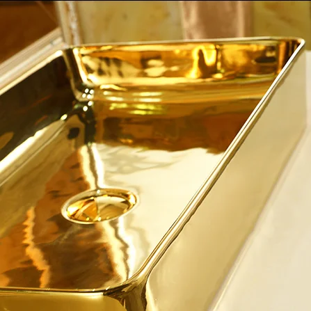 Classic Plain Gold Rectangular Bathroom Basin  -  Gold Bathroom Basins