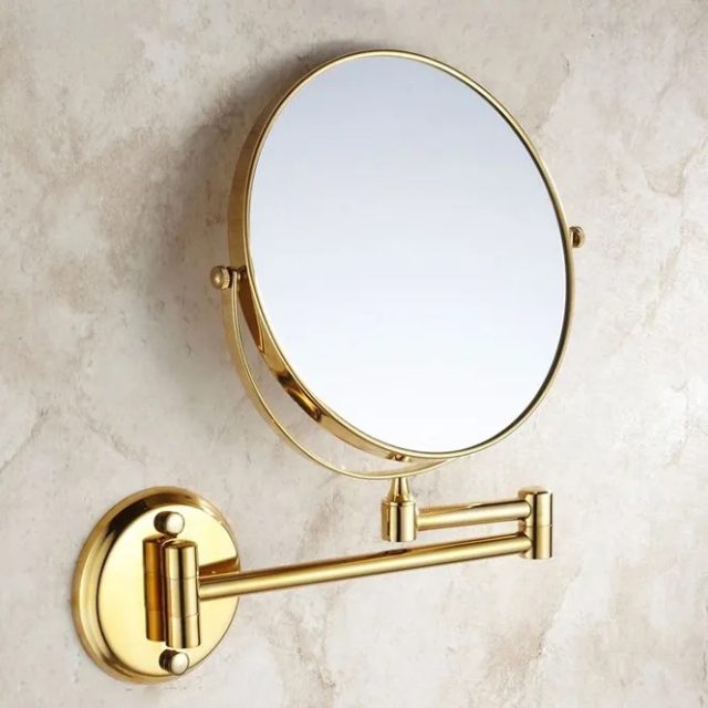 Gold Bathroom Round Foldable Mirror Royal Toiletry Global