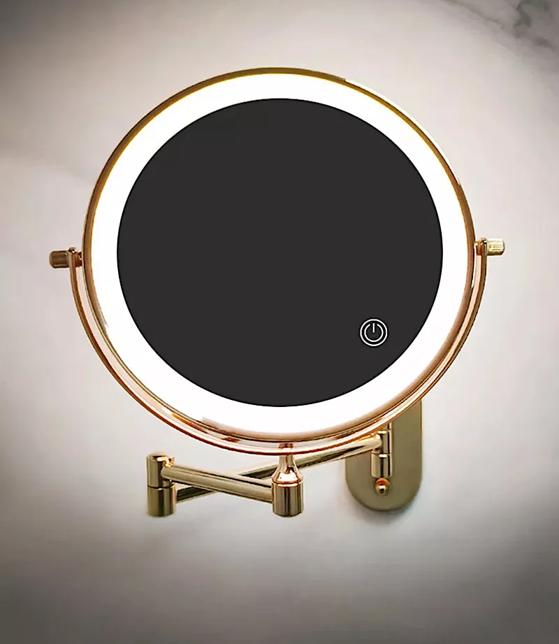 Gold Bathroom Round Foldable Mirror With Led Light  -  Gold Bathroom Accessories