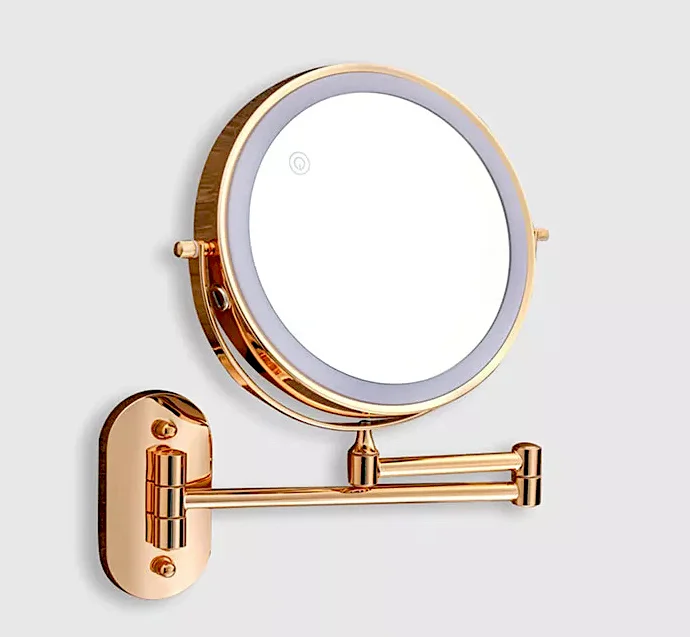 Gold Bathroom Round Foldable Mirror With Led Light  -  Gold Bathroom Accessories