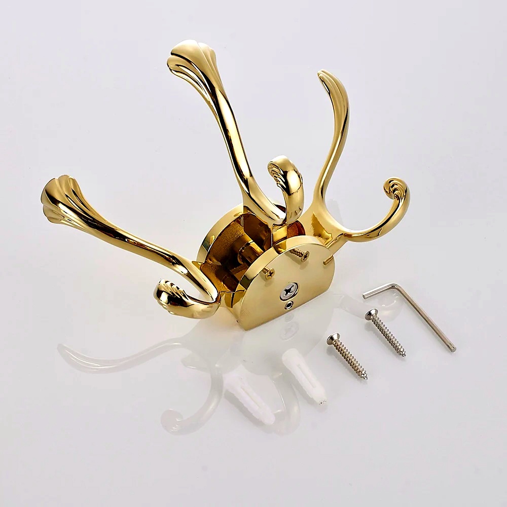 Triple Gold Rotating Robe Hook Gold Bathroom Accessories
