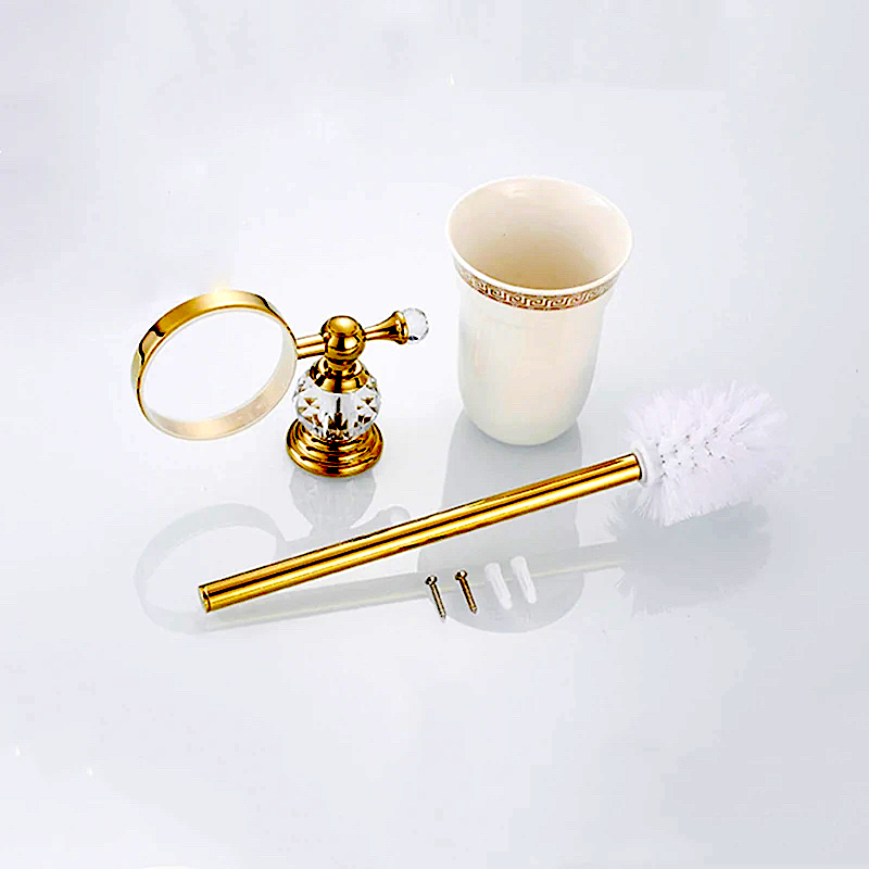 Gold Toilet Brush & Holder With Crystals Gold Bathroom Accessories