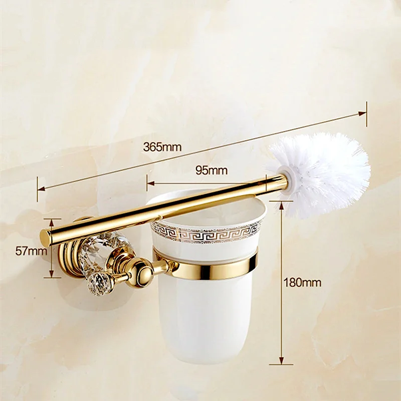 Gold Toilet Brush & Holder With Crystals  -  Gold Bathroom Accessories