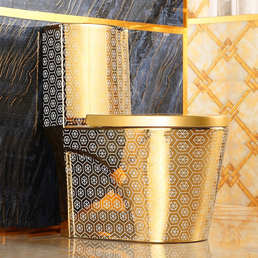Modern Gold Toilet With Unique Hexagon Pattern  -  Gold Toilets