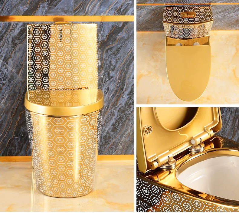 Modern Gold Toilet With Unique Hexagon Pattern  -  Gold Toilets