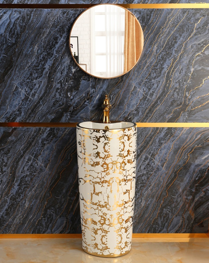 Modern White & Gold Pedestal Basin  -  Gold Bathroom Basins