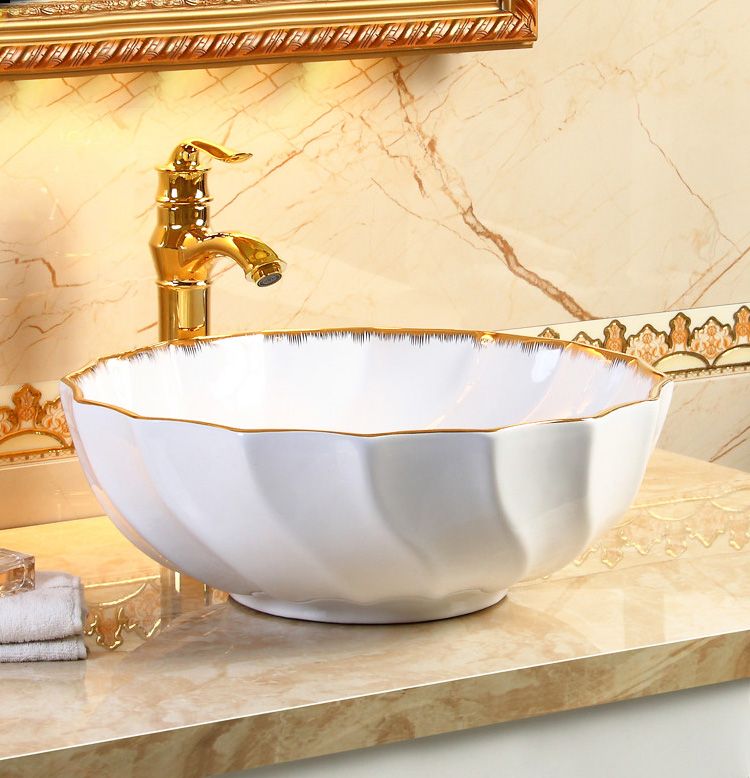 Elegant Bathroom Basin With Gold Trim  -  Gold Bathroom Basins