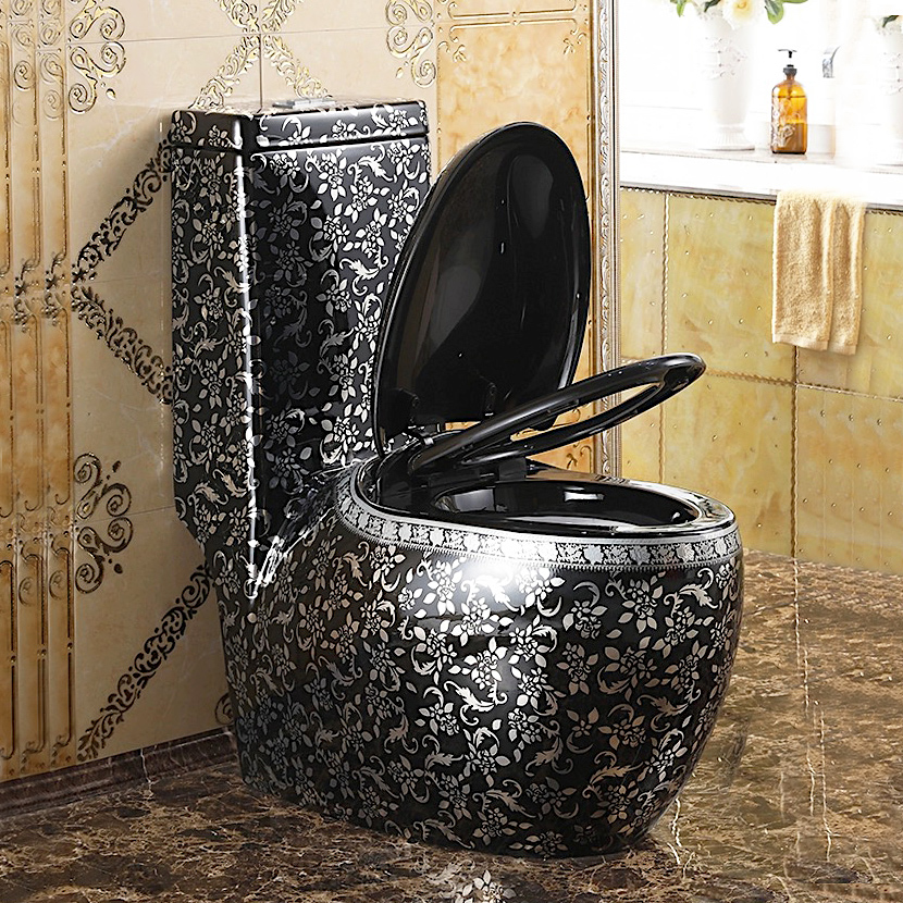 Oval Shaped Black And Silver Toilet  -  Silver Toilets