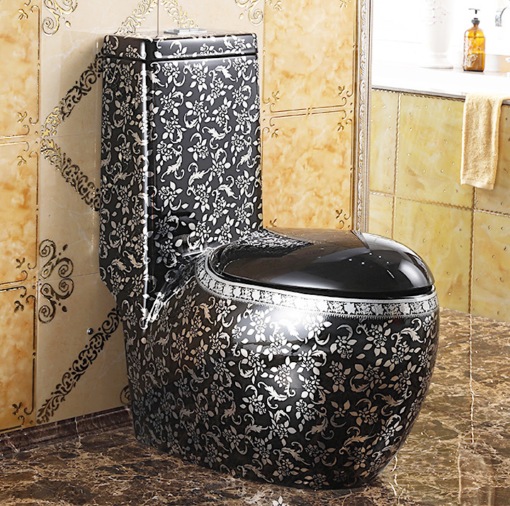 Oval Shaped Black And Silver Toilet  -  Silver Toilets