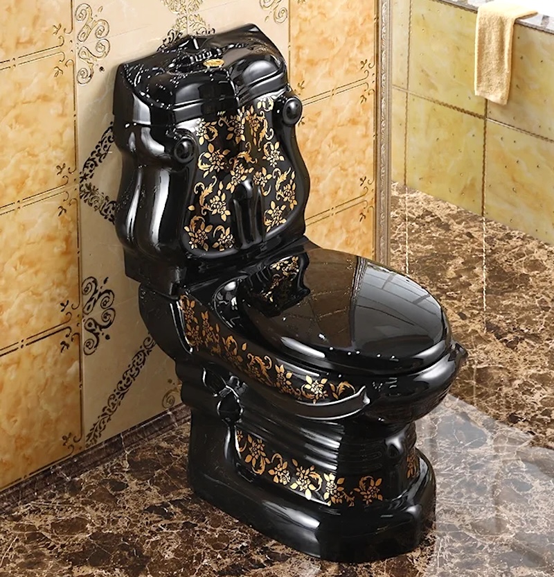Royal Black Toilet With Gold Accents  -  Black Toilets