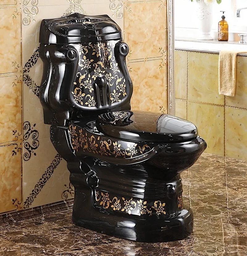 Royal Black Toilet With Gold Accents  -  Black Toilets