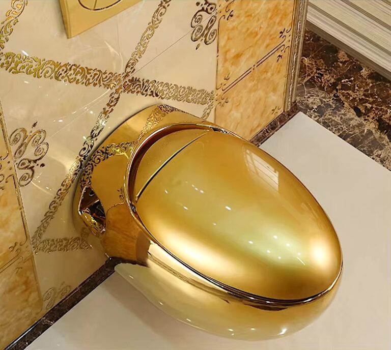 Oval Shaped Plain Gold Wall Hung Toilet - Royal Toiletry Global