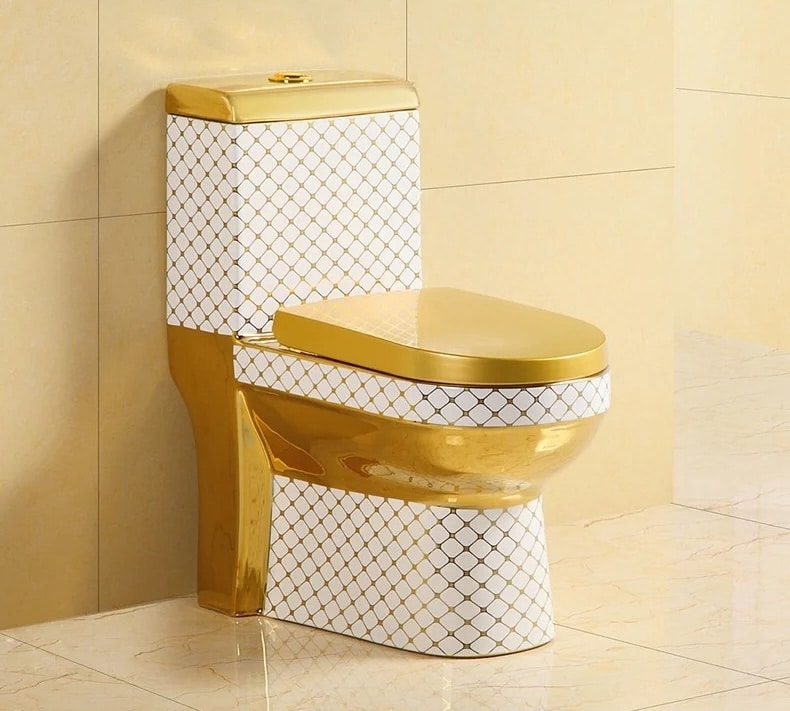 Deluxe White-Gold Diamond-Patterned Toilet - Royal Toiletry Global