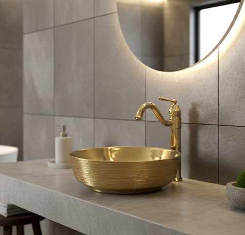 Modern Gold Horizon Textured Bathroom Sink photo review
