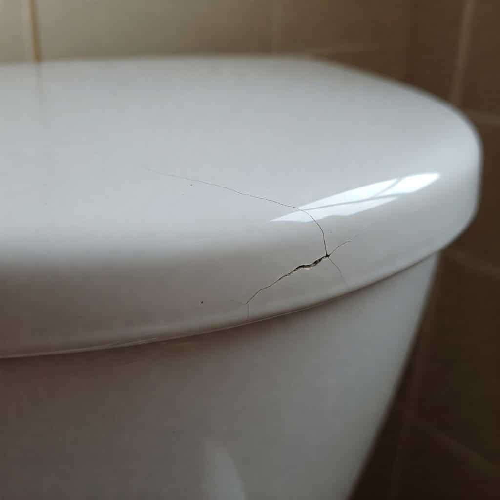A toilet with a crack in the water tank
