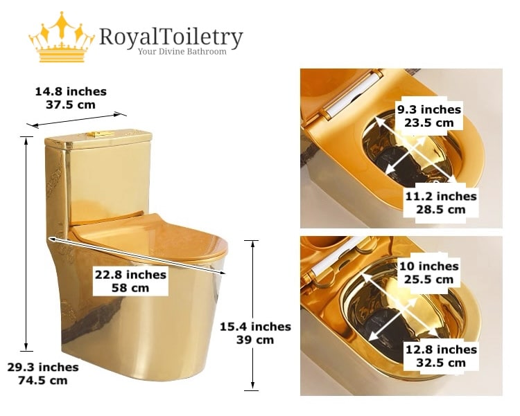 Premium Compact Plain Gold Toilet - dimensions