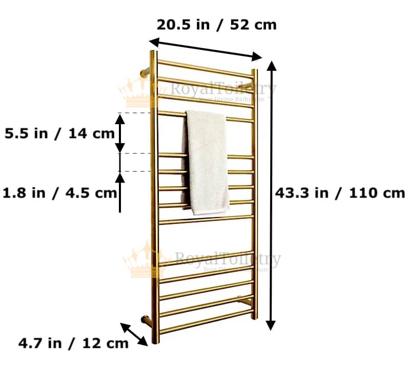 Luxury Gold-Plated Electric Heated Towel Rack dimensions