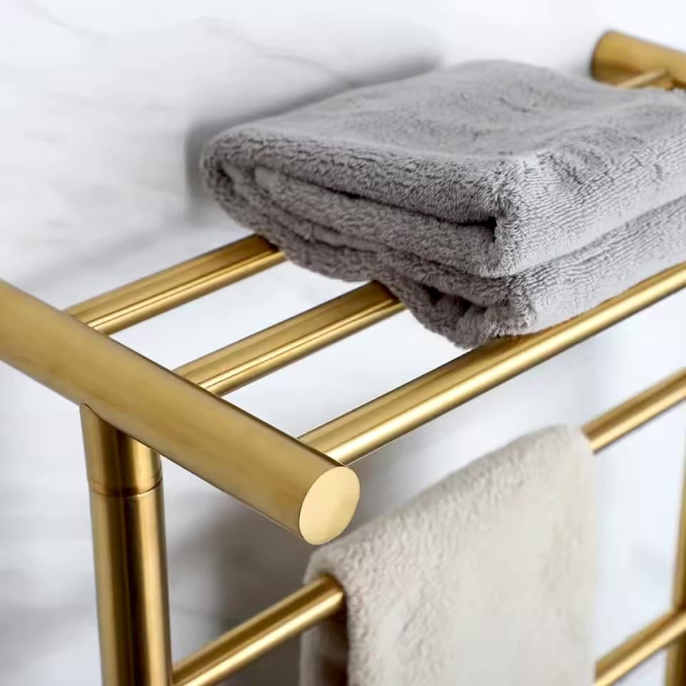 Modern Electric Gold Towel Warmer Rack With Top Shelf  -  Bathroom Accessories