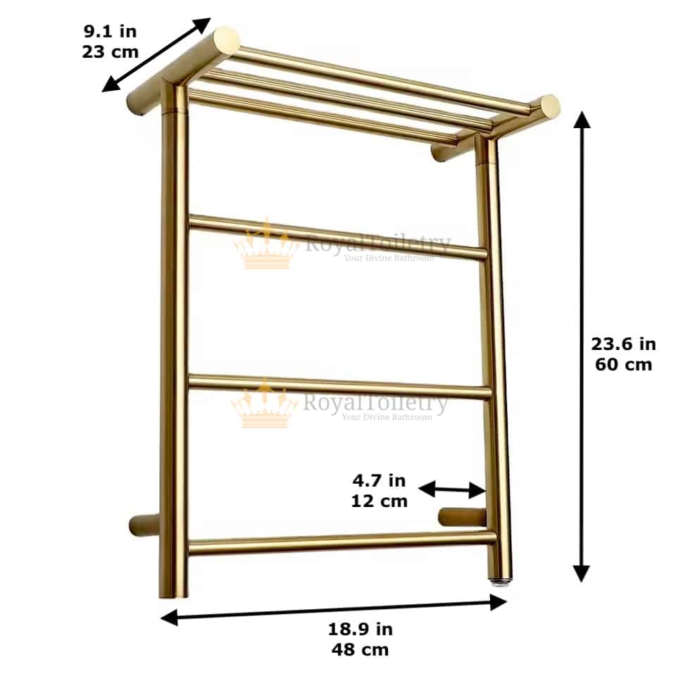 Modern Electric Gold Towel Warmer Rack With Top Shelf Measurements