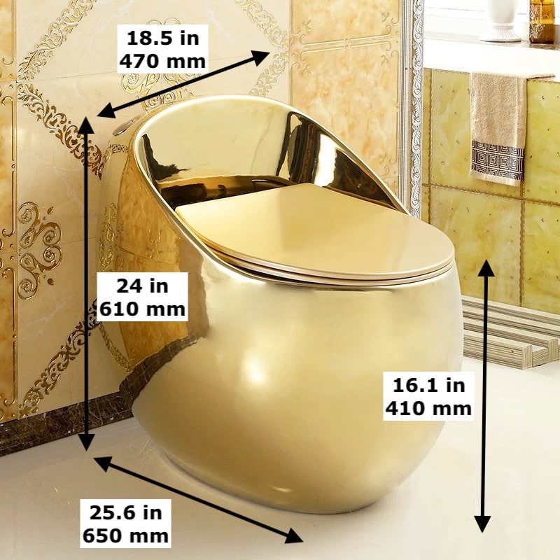 Oval Shaped Plain Gold Toilet With Ultra-Low Profile Water Tank Dimensions