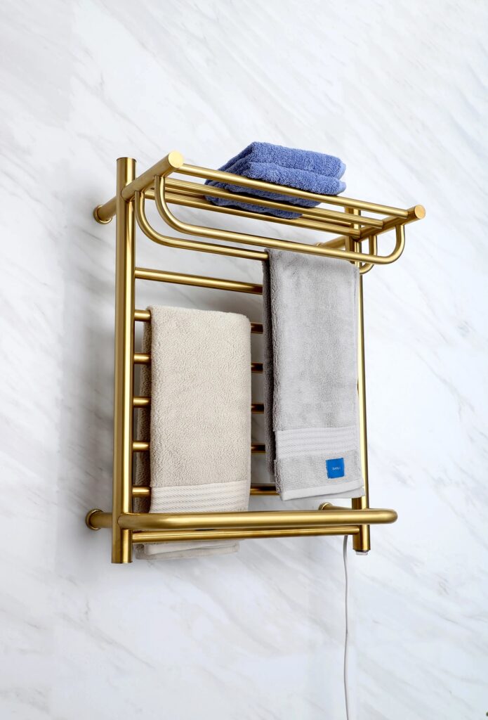 Premium gold towel heater rack with top shelf