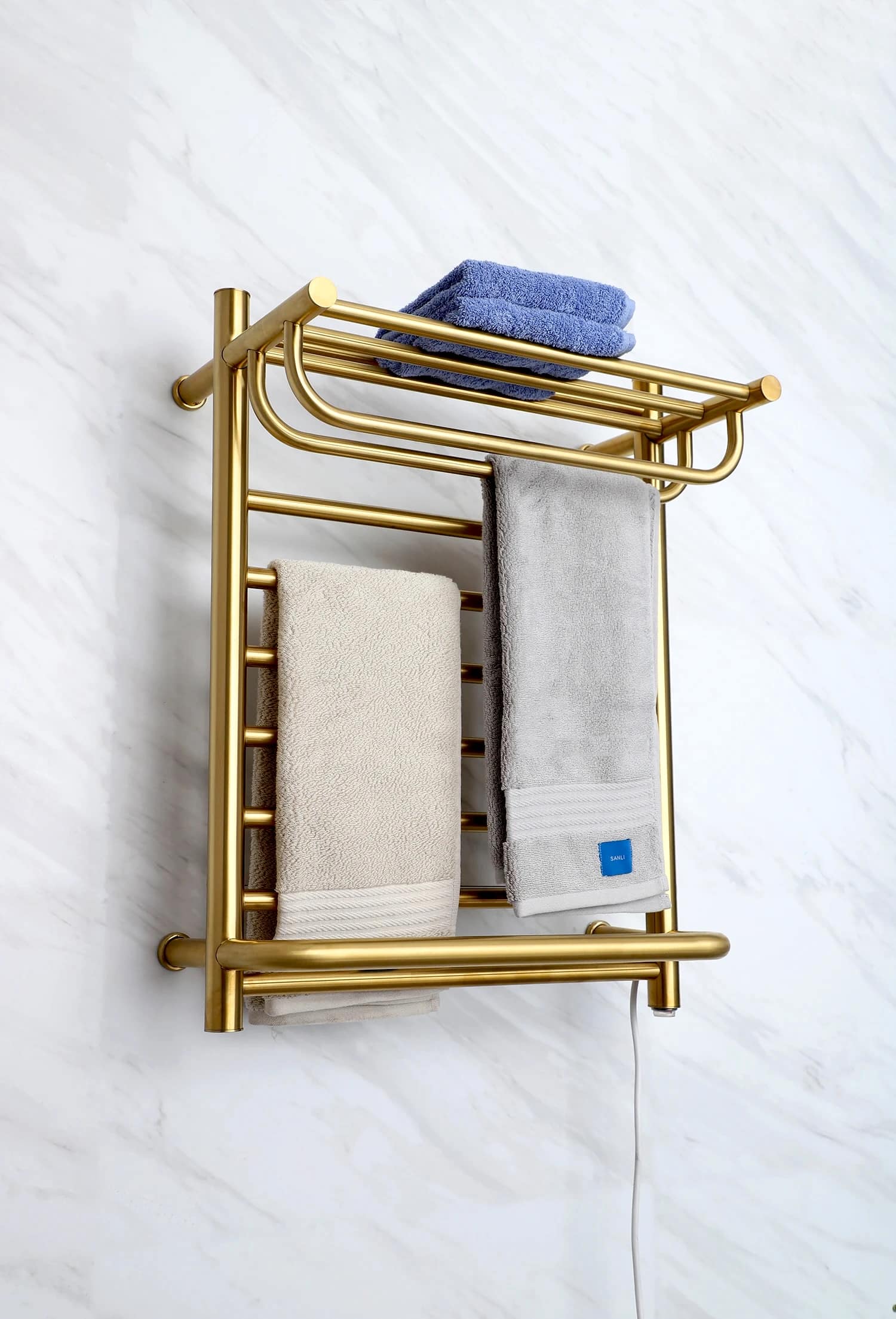 Premium Electric Heated Gold Towel Rack With Top Shelf  -  Bathroom Accessories