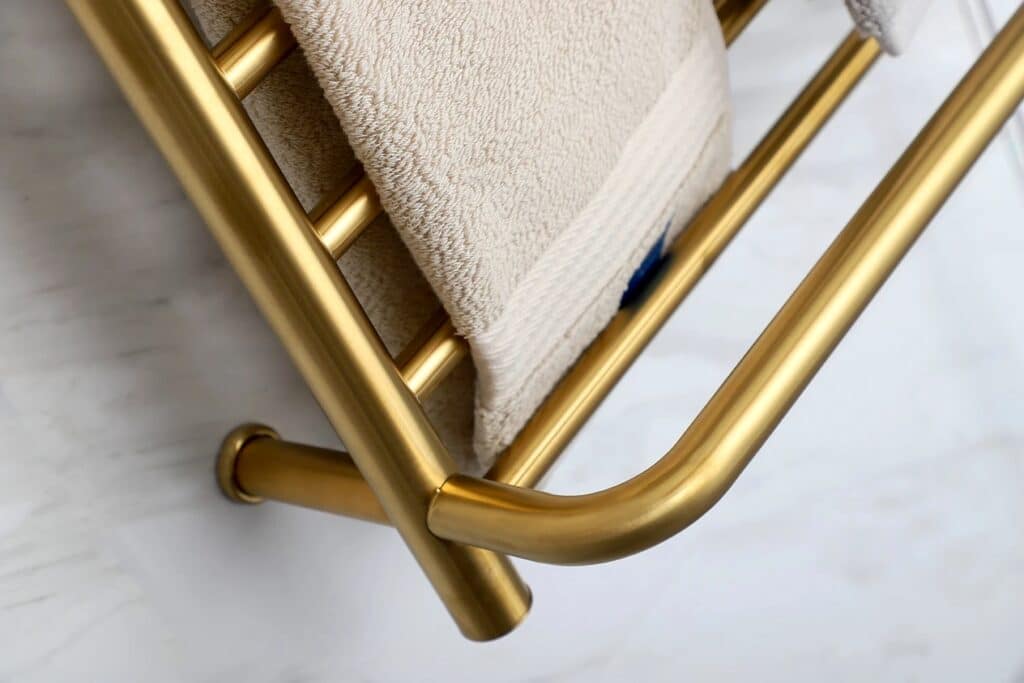 Premium gold towel heater rack with top shelf
