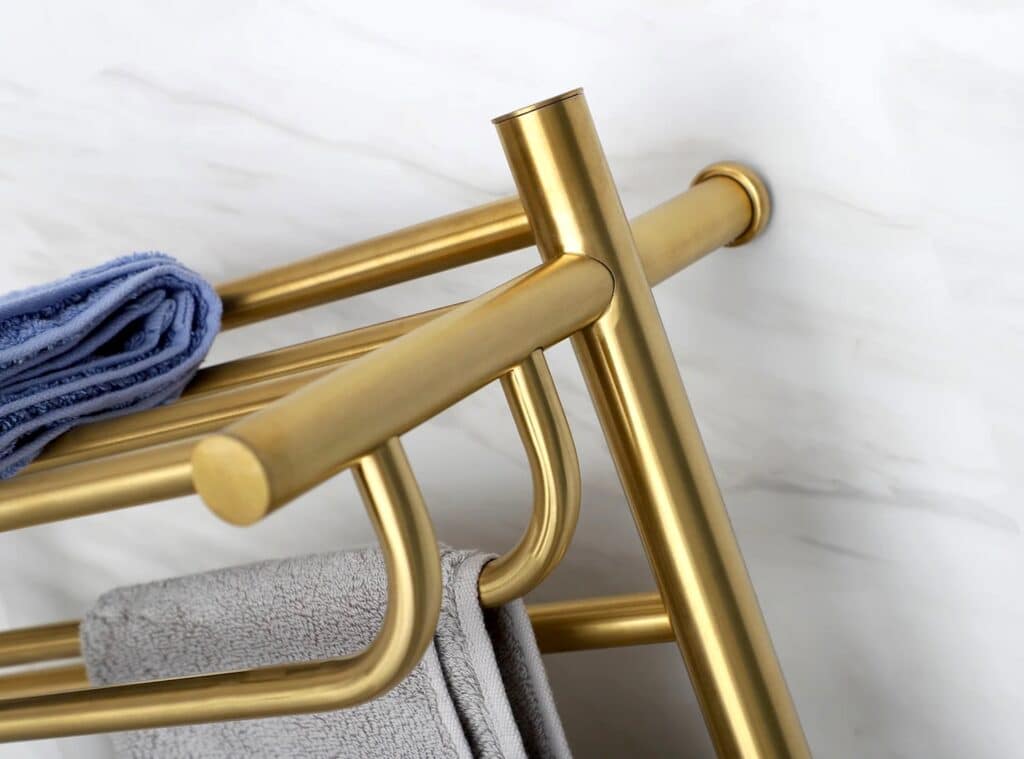 Premium gold towel heater rack with top shelf