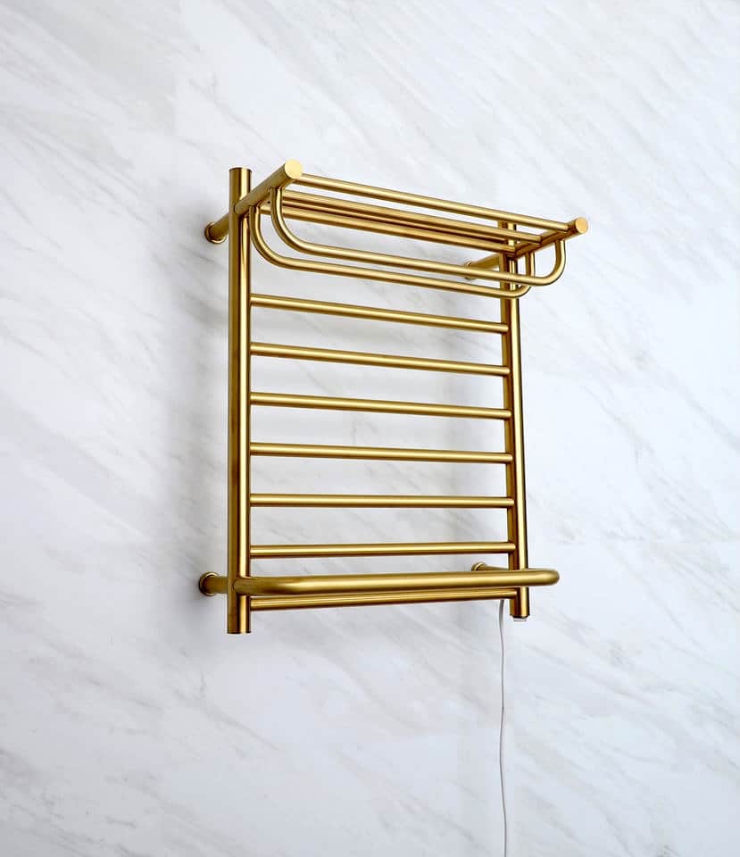 Premium Electric Heated Gold Towel Rack With Top Shelf  -  Bathroom Accessories