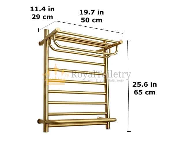 Premium Electric Heated Gold Towel Rack With Top Shelf Dimensions