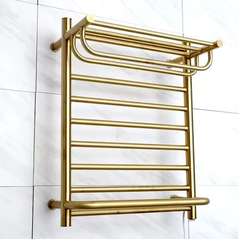 Premium Electric Heated Gold Towel Rack With Top Shelf  -  Bathroom Accessories