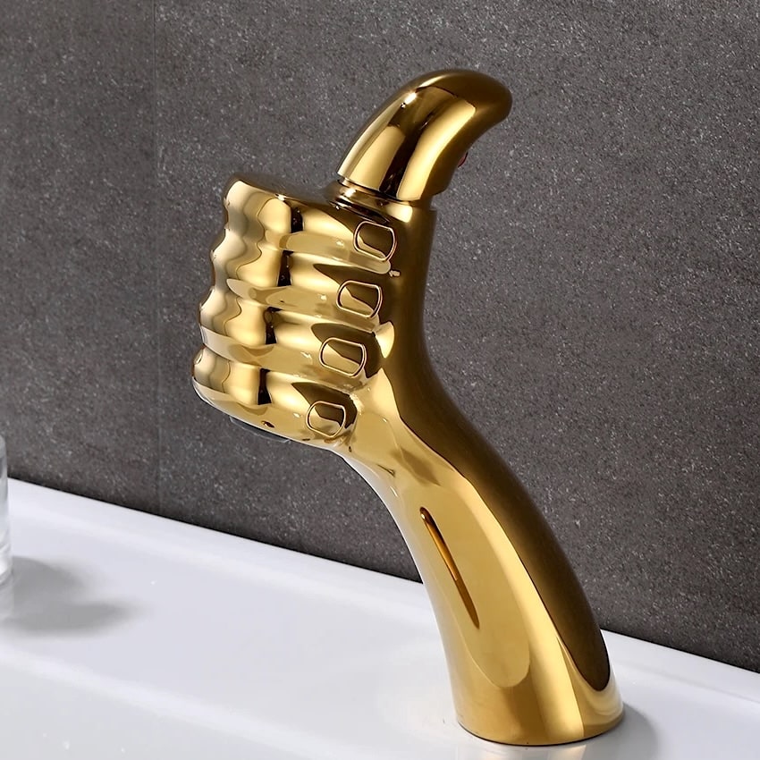 Unique Design “Thumbs Up” Bathroom Basin Faucet  -  Gold Water Taps & Faucets