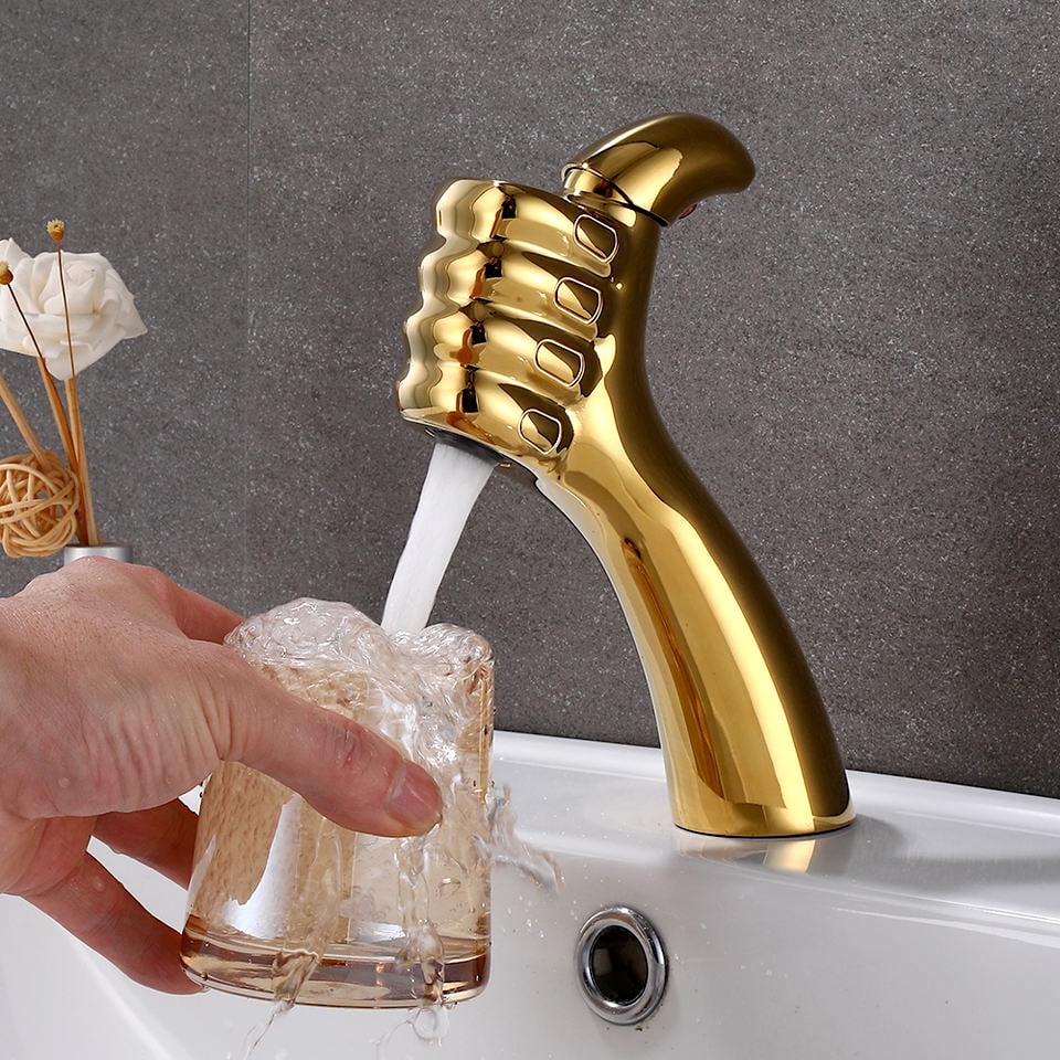 Unique Design “Thumbs Up” Bathroom Basin Faucet  -  Gold Water Taps & Faucets
